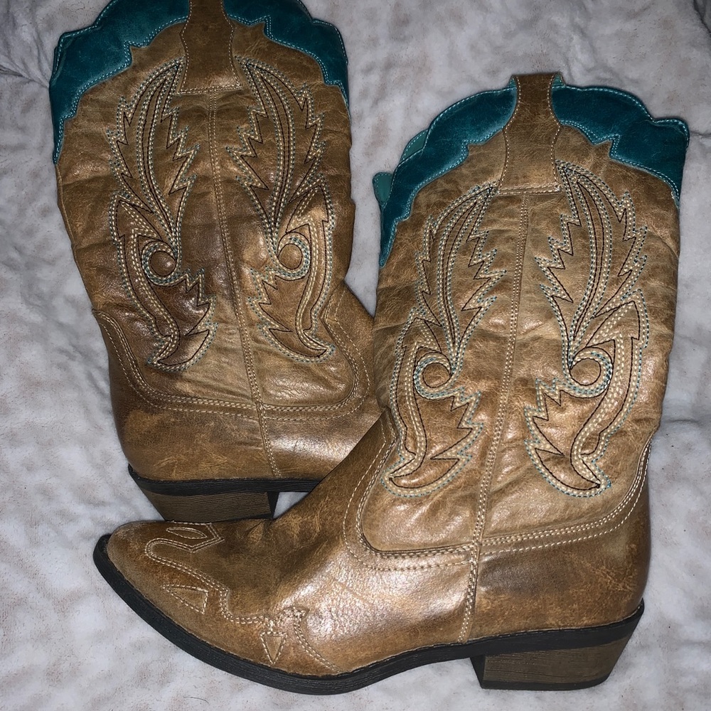 Teal / turquoise & brown cowboy boots